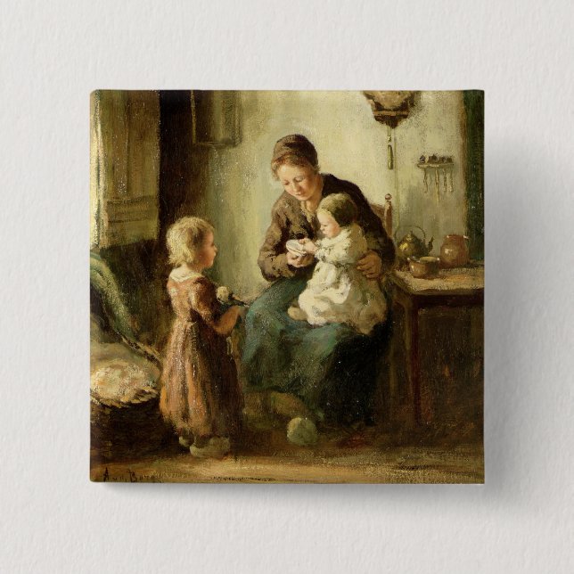 Playing with baby, 19th century 15 cm square badge (Front)