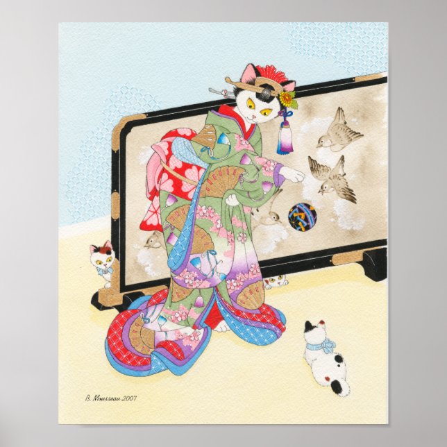 Playing With Cats Ukiyoe Print Moussart (Front)