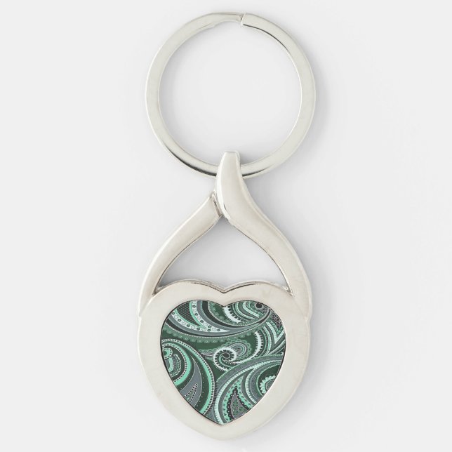 Playing With Paisley Patterns Aquamarine Tones Key Ring (Front)
