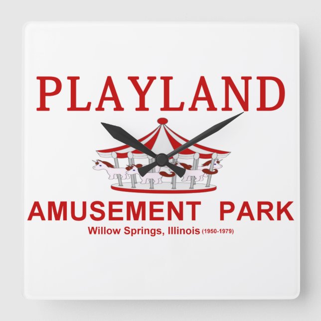 Playland Amusement Park, Willow Springs, IL Square Wall Clock (Front)