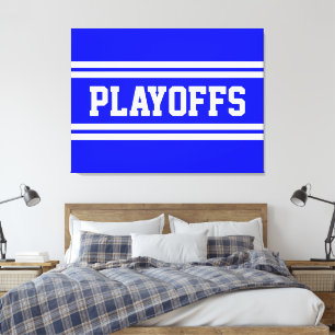 PLAYOFFS Athletic Bright Blue White Sporty Stripes Canvas Print