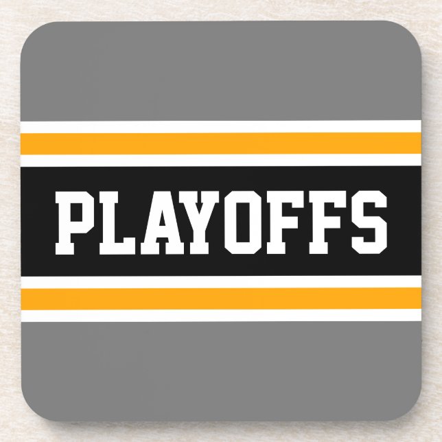 PLAYOFFS Bold Grey Yellow Black Racing Stripes Coaster (Front)