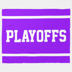 PLAYOFFS Bright Blue Athletic White Text Stripes  Fleece Blanket