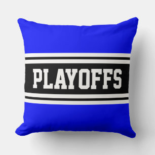 PLAYOFFS Bright Blue Black White Racing Stripes Cushion