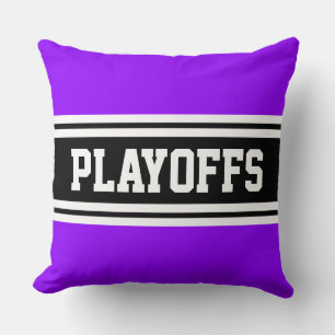 PLAYOFFS Bright Purple Black White Racing Stripes Cushion