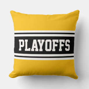 PLAYOFFS Bright Yellow Black White Racing Stripes Cushion