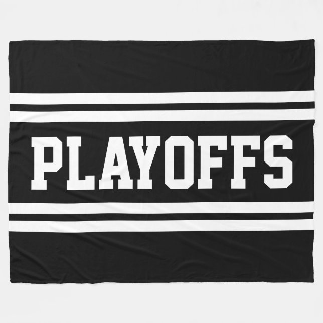 PLAYOFFS Fun Athletic Black White Racing Stripes Fleece Blanket (Front (Horizontal))