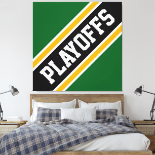 PLAYOFFS Fun Athletic Green Black Yellow Stripes Canvas Print