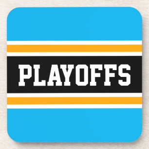 PLAYOFFS Fun Bold Sky Blue Yellow Black Stripes Coaster