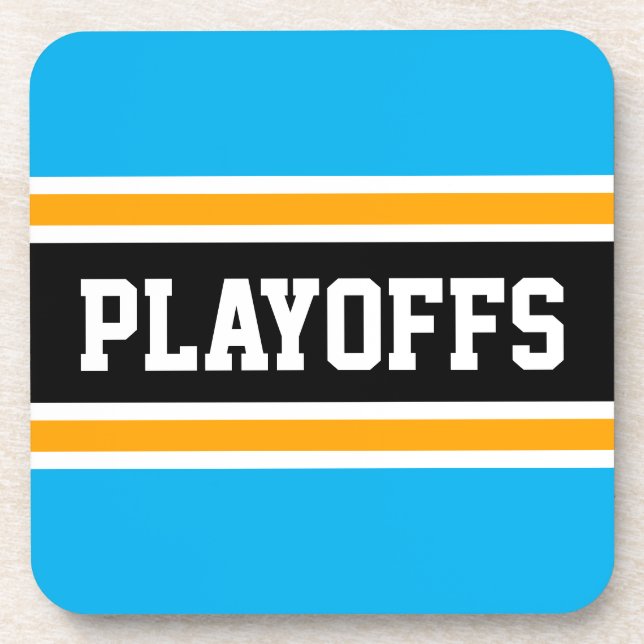 PLAYOFFS Fun Bold Sky Blue Yellow Black Stripes Coaster (Front)