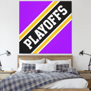 PLAYOFFS Fun Bright Purple Black Football Stripes Canvas Print