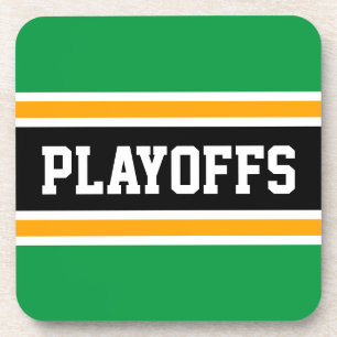 PLAYOFFS Fun Kelly Green Yellow Black Stripes Coaster