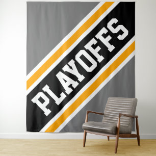 PLAYOFFS Sporty Grey Orange Black Racing Stripes Tapestry
