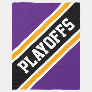 PLAYOFFS Sporty Royal Purple Black Yellow Stripes Fleece Blanket