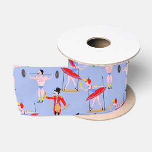 Playroom Circus Performer Pattern on Soft Blue Satin Ribbon