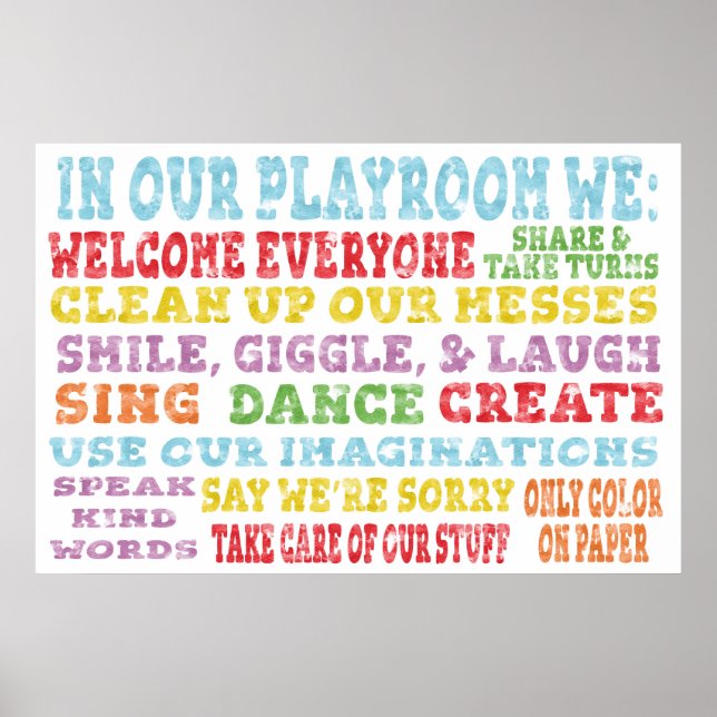 Playroom Rules Poster Rainbow Watercolor (Front)