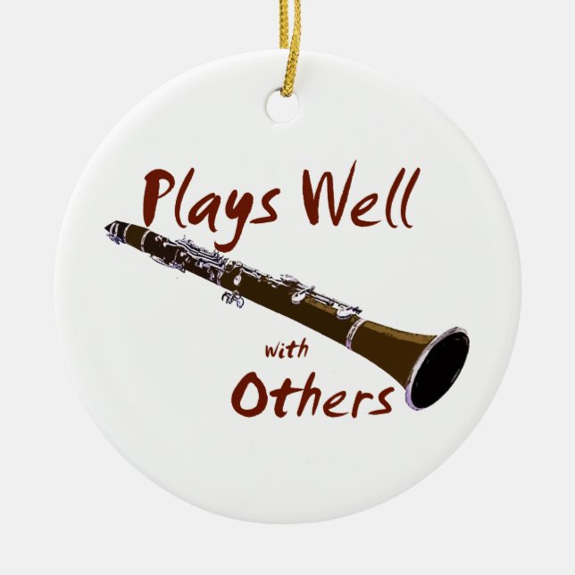 Plays Well with Others Clarinet Ceramic Tree Decoration (Front)