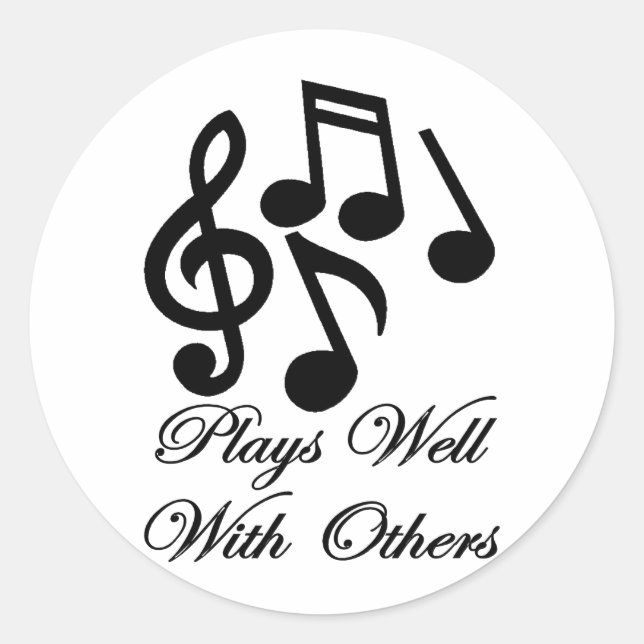 plays well with others classic round sticker (Front)