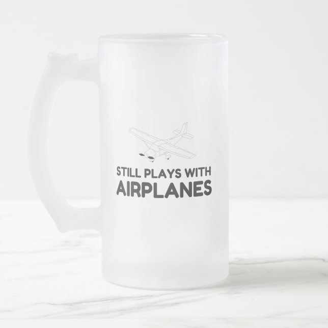 PLAYS WITH AIRPLANES FROSTED GLASS BEER MUG (Left)