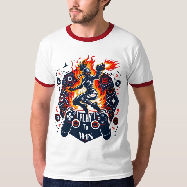 PlayStation Gaming Fire Energy Controller Art T-Shirt (Front)