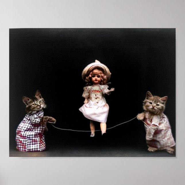 Playtime Cats With Skipping Doll Colourized Poster (Front)