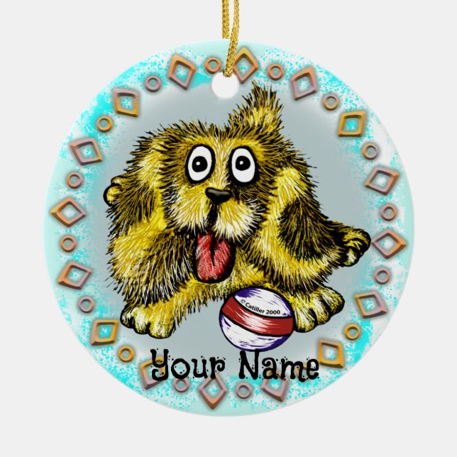 Playtime Dog Ceramic Tree Decoration (Front)