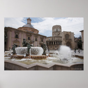 Plaza De La Virgin And Basilica De Virgen Poster