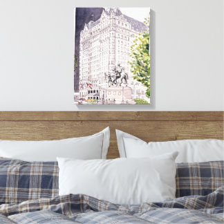 Plaza Hotel NYC Watercolor on Canvas Frame Print