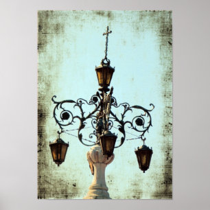 Plaza Light Music Notes Grunge Poster