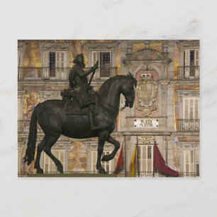 Plaza Mayor with statue of Filipe III, Madrid, Postcard