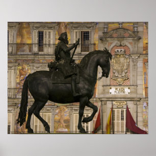 Plaza Mayor with statue of Filipe III, Madrid, Poster
