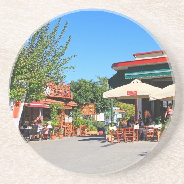 Plaza with Cafes in Greece, Coaster (Front)