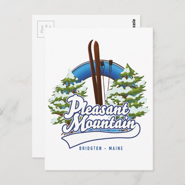 Pleasant Mountain Ski Bridgton logo. Postcard (Front/Back)