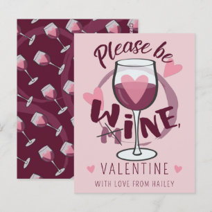 Please be mine Wine Valentine Funny text Cute pink Postcard