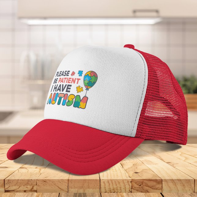 Please Be Patient I Have Autism Puzzles Trucker Hat (Please Be Patient I Have Autism Puzzles Red Trucker Hat)