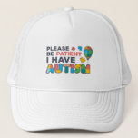 Please Be Patient I Have Autism Puzzles Trucker Hat<br><div class="desc">Cool,  bright,  bold and vibrant "Please Be Patient I Have Autism" Awareness design that makes a perfect campaign or everyday wear.</div>