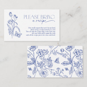 Please Bring A Recipe Blue Floral Bridal Shower Enclosure Card
