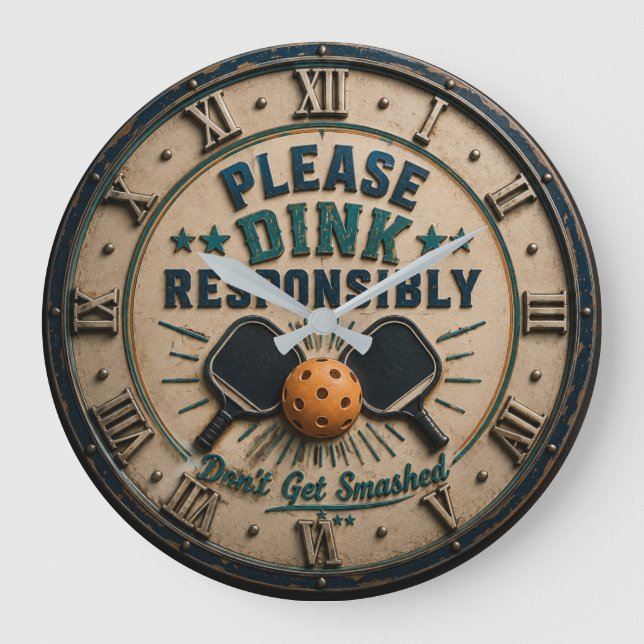 Please Dink Responsibly Funny Pickleball Large Clock (Front)