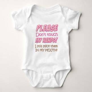 Please don't touch my hands! (Pink) baby Bodysuit