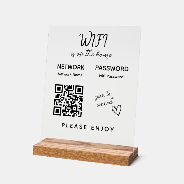 Please Enjoy Wifi Password Scan to Connect QR Code Acrylic Sign (Angle)