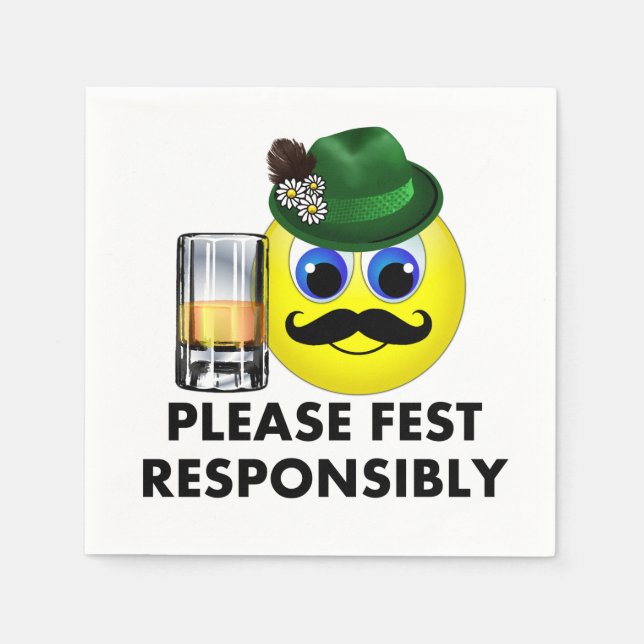 Please Fest Responsibly Oktoberfest Emoji Napkin (Front)