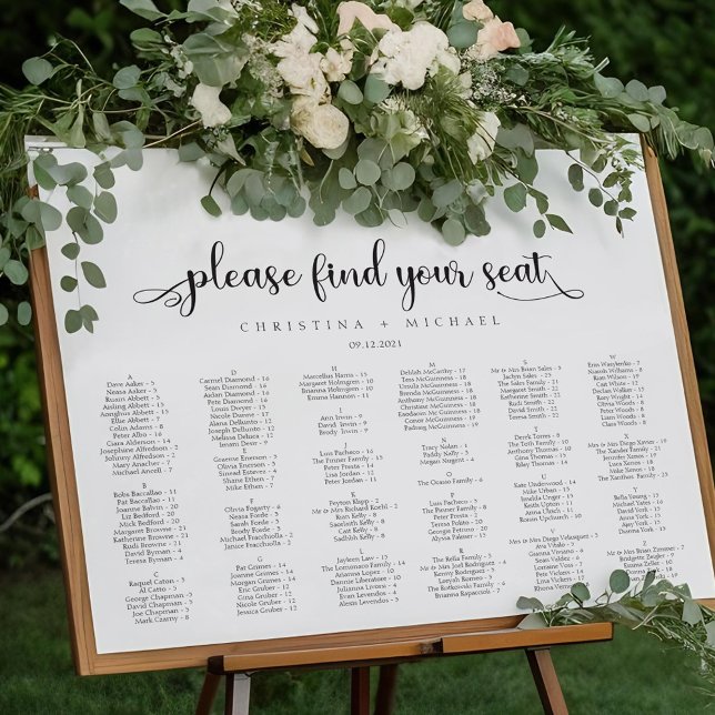 Please find your seat black wedding seating chart (Creator Uploaded)