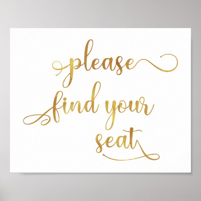 "Please find your seat" Gold White Wedding Sign (Front)