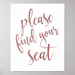 Please Find Your Seat Rose Gold Glitter 8x10 Sign