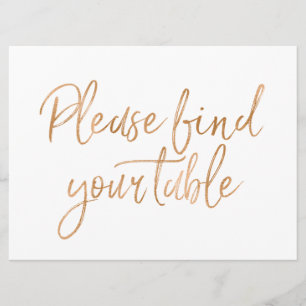 "Please find your table " Stylish Gold Rose Sign Invitation