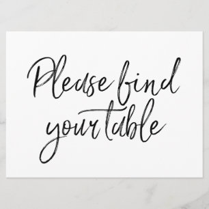 "Please find your table" Stylish Lettered Sign Invitation