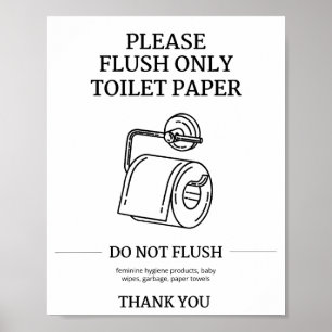 Please Flush Only Toilet Paper Instructional  Poster