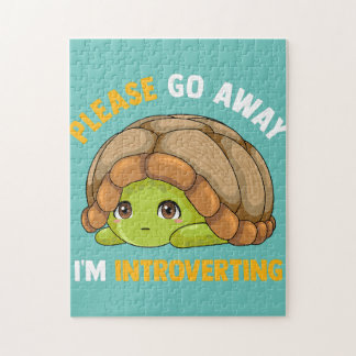 Please Go Away I_m Introverting Kawaii Turtle  Jigsaw Puzzle