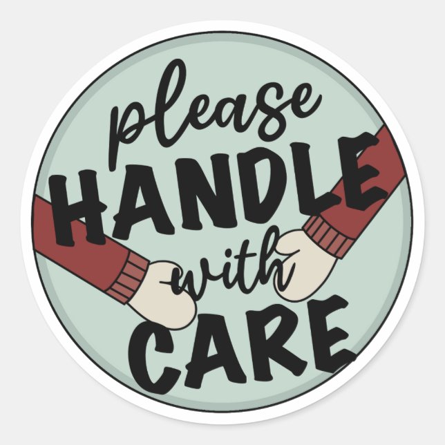 Please Handle with Care Christmas Packaging Classic Round Sticker (Front)