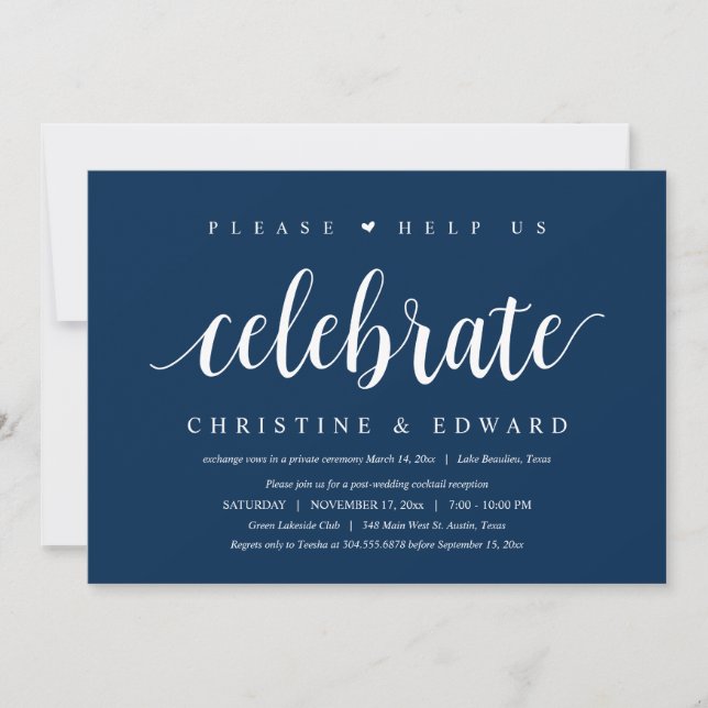 Please help us celebrate, Post Wedding Elopement  Invitation (Front)